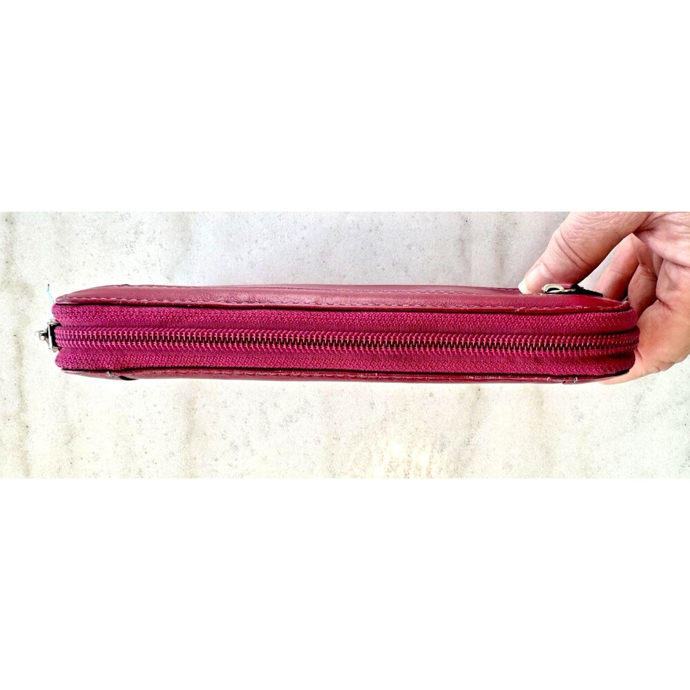 Soft Italian Leather Verde Pelle Large Zippered Wallet Clutch Burgundy Multi - Picture 9 of 12